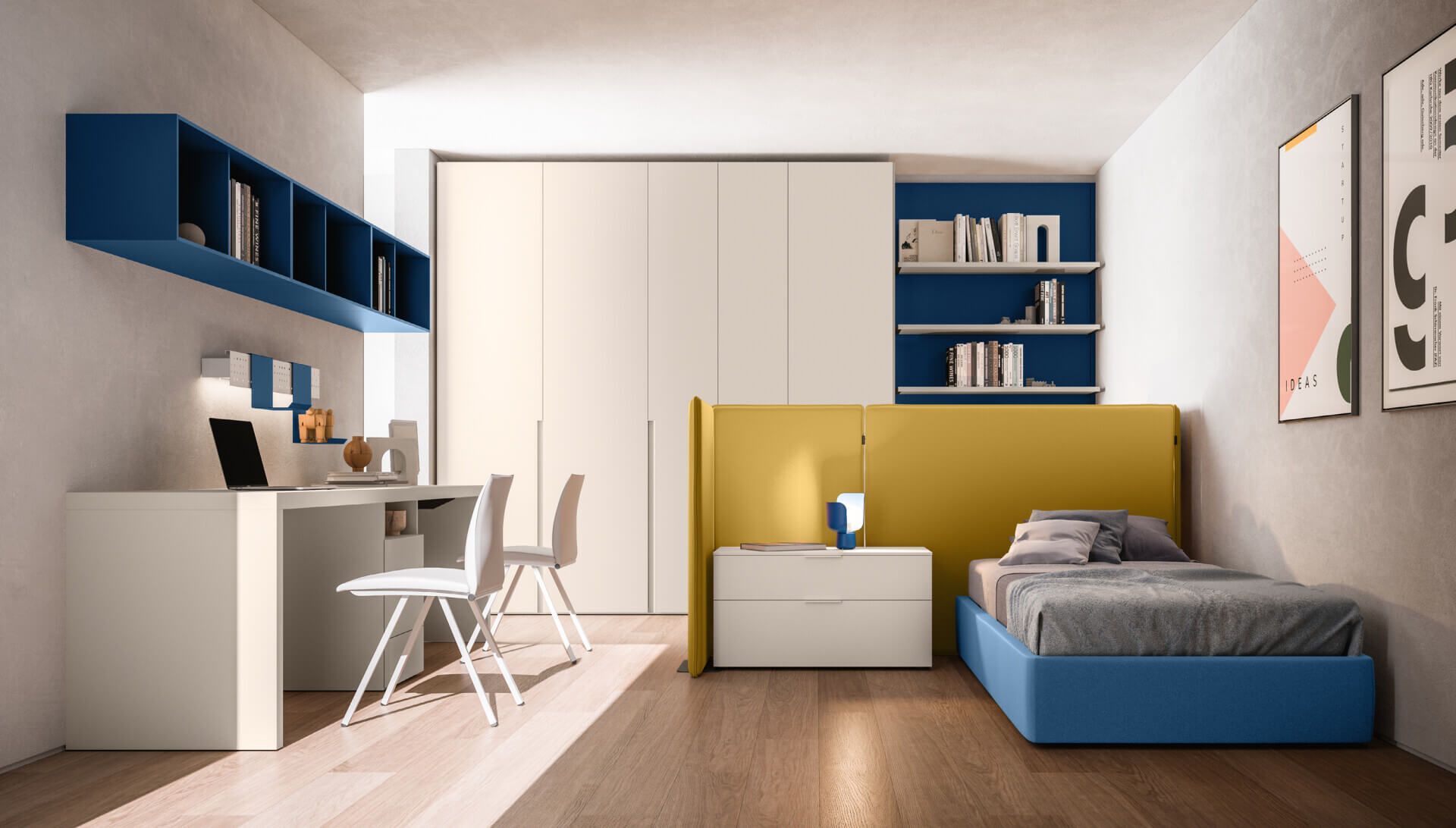 cameretta con armadio e libreria