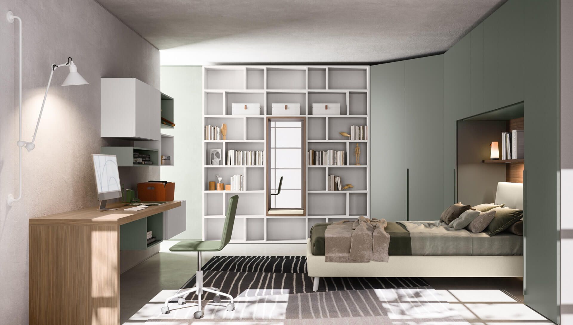 cameretta con libreria