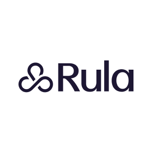 Dark blue logo with stylized infinity symbol and the word 
