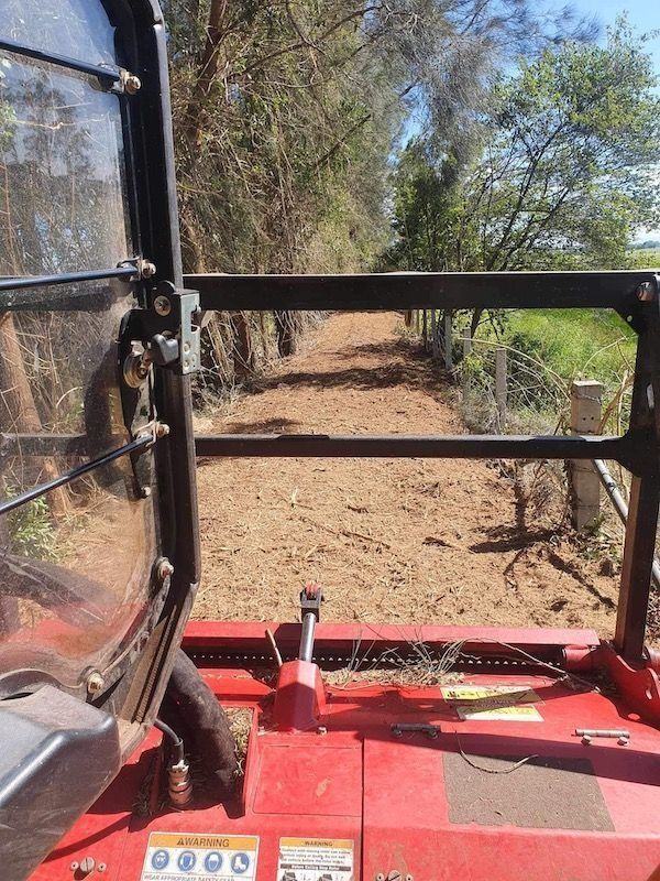 View From Inside a Red Tractor Cab — Ace Clearing & Mulching In Forster, NSW