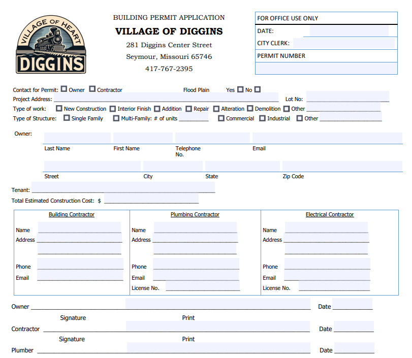 A village of diggers building permit application form