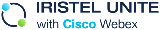 A logo for iristel unite with cisco webex