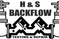 Logo for H & S Backflow Testing & Repair, with text and a stylized backflow preventer graphic.