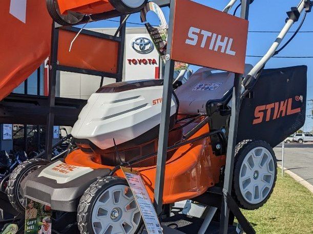 A Stihl Electric Lawn Mower is on Display — FarmCare In Mullumbimby, NSW