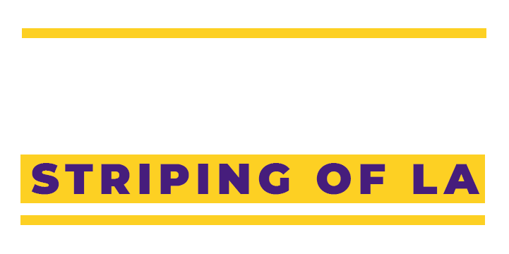 A white, yellow and purple logo for tiger striping of la.