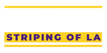 A white, yellow and purple logo for tiger striping of la.