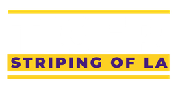 A white, yellow and purple logo for tiger striping of la.
