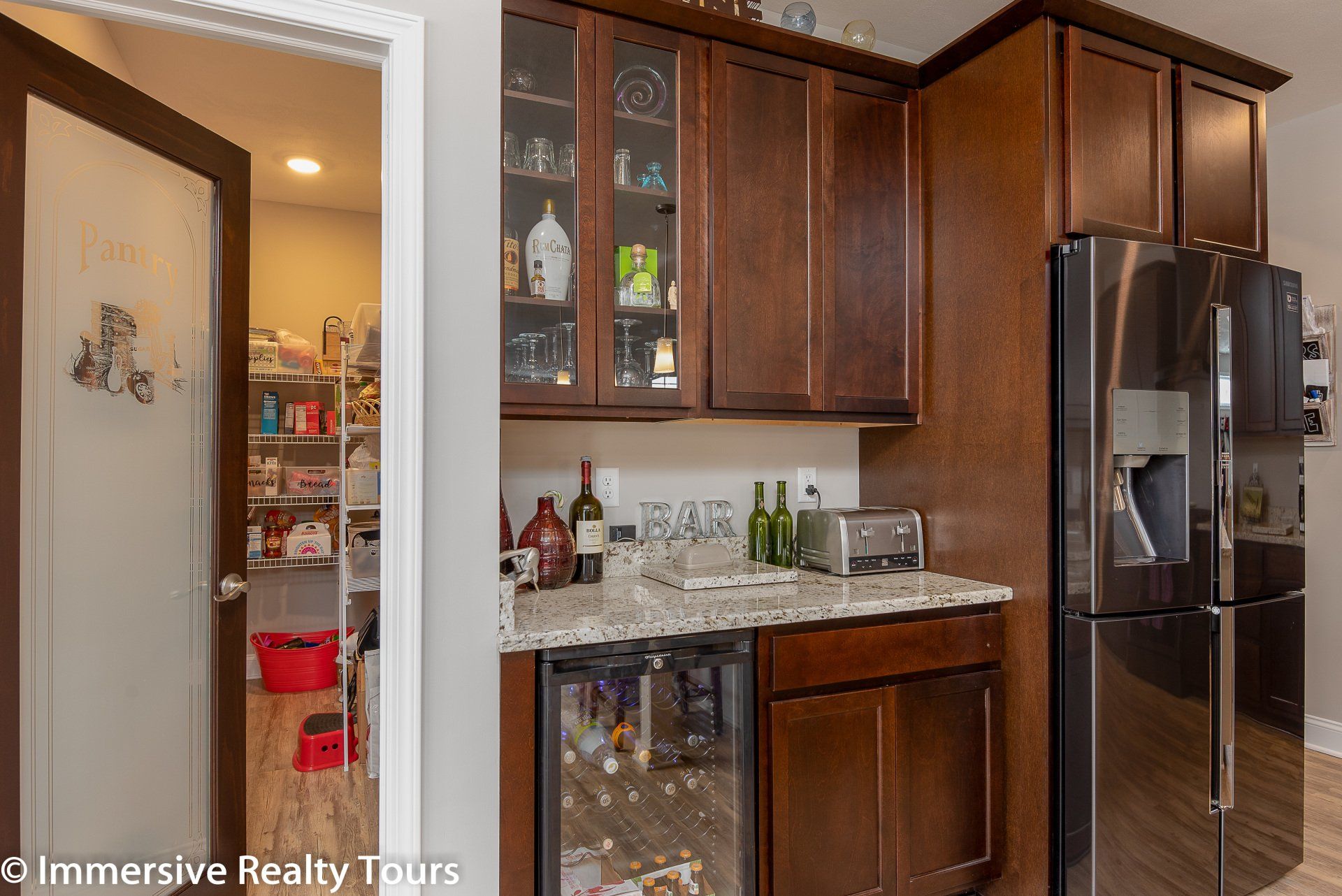 Bar and wine fridge in kitchen