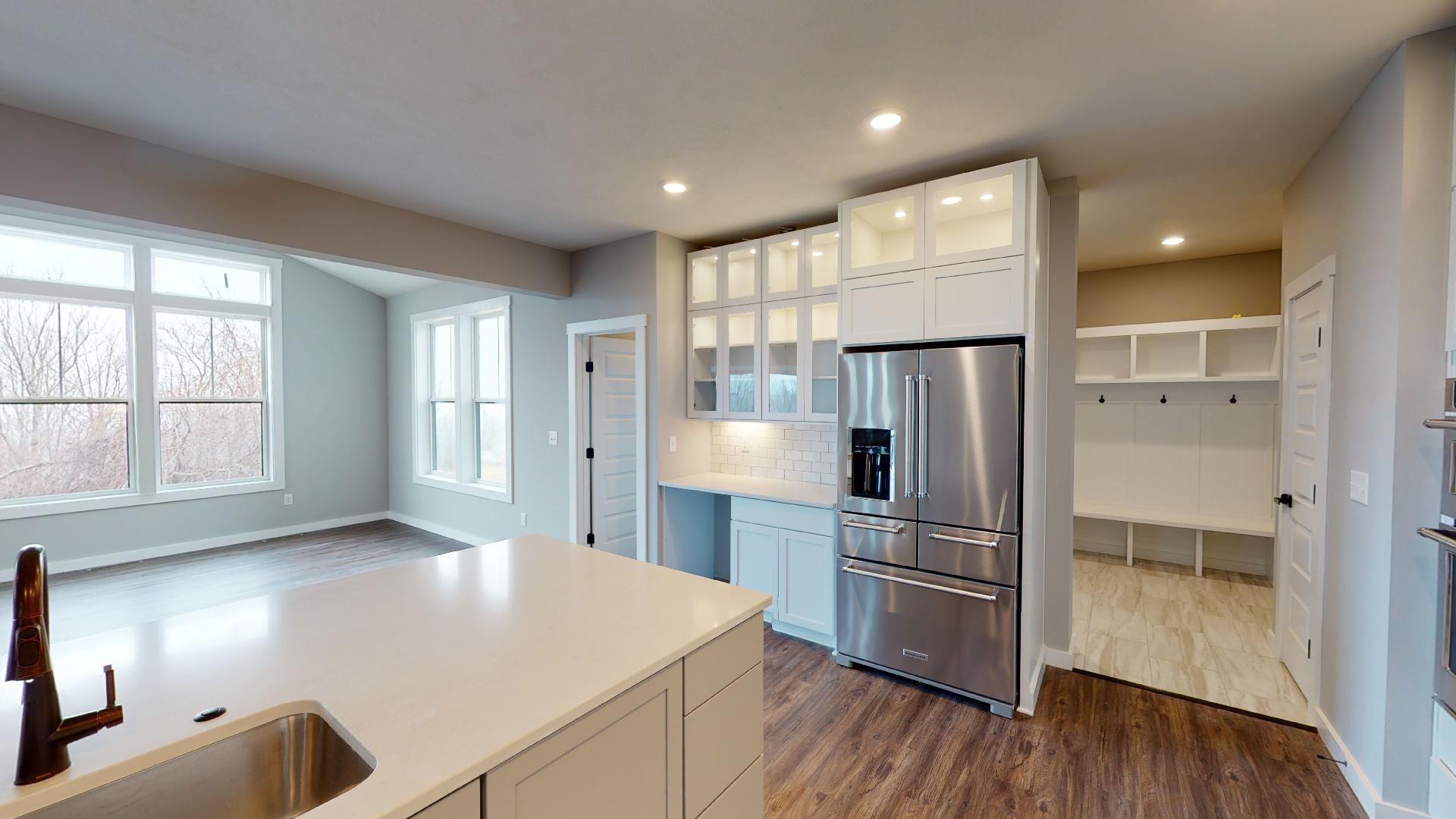 kitchen with mud room in background