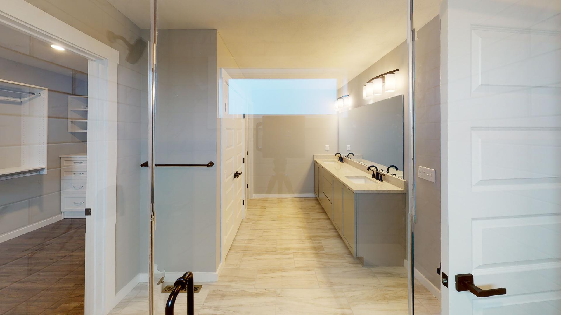 double vanity and French door closet