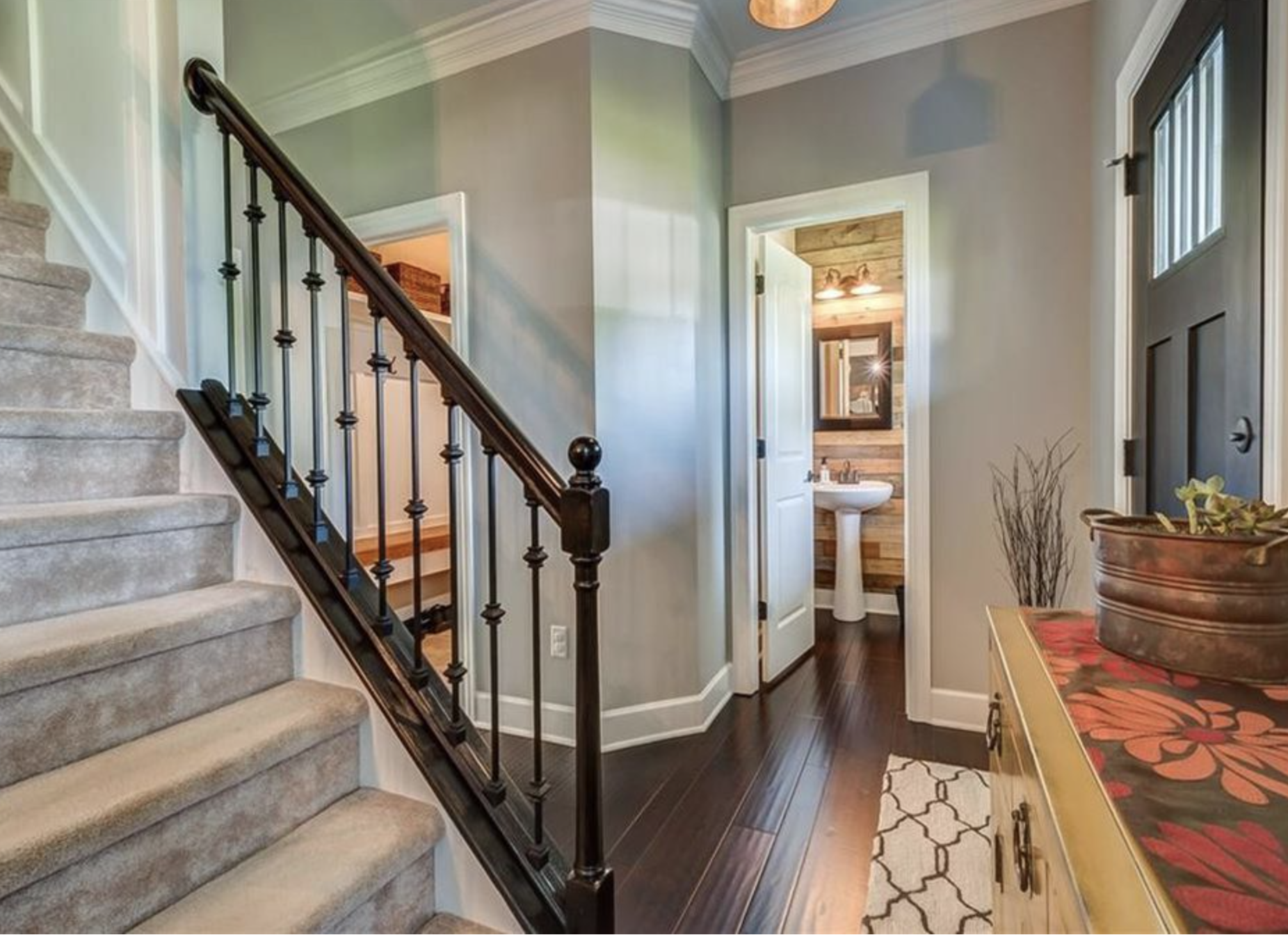 Stairs, Front Entryway and Bathroom