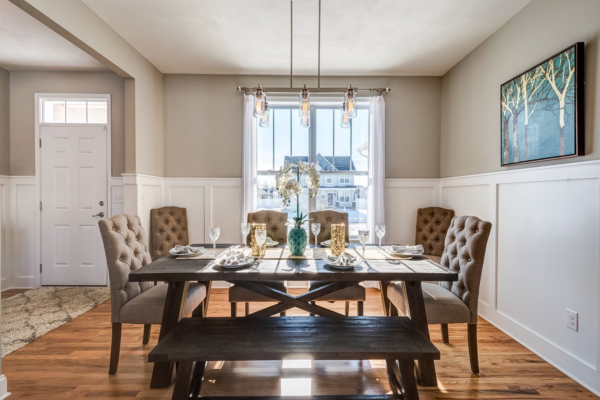 dinning room with 6 person set and bench