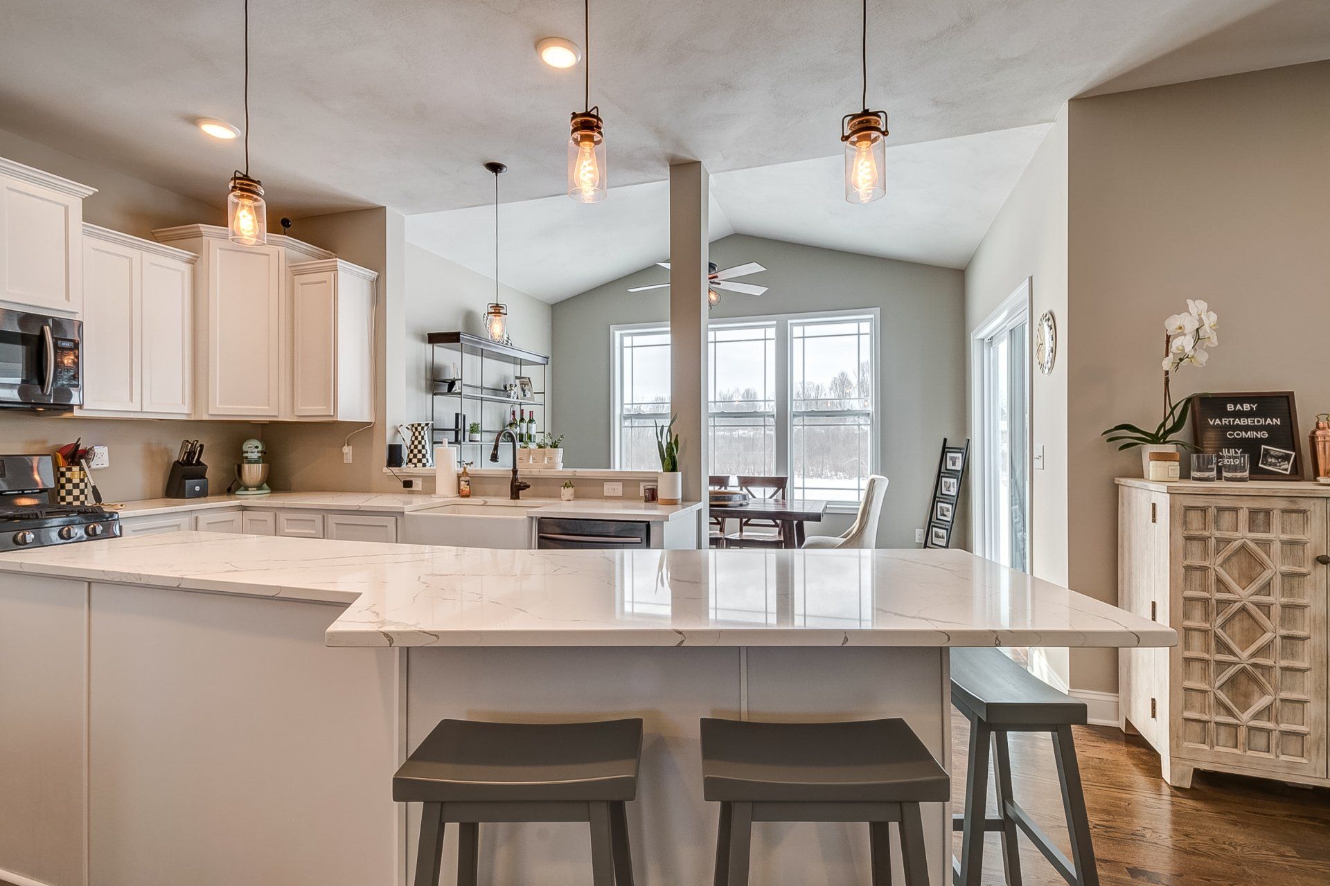 pendant lighting over island and sink