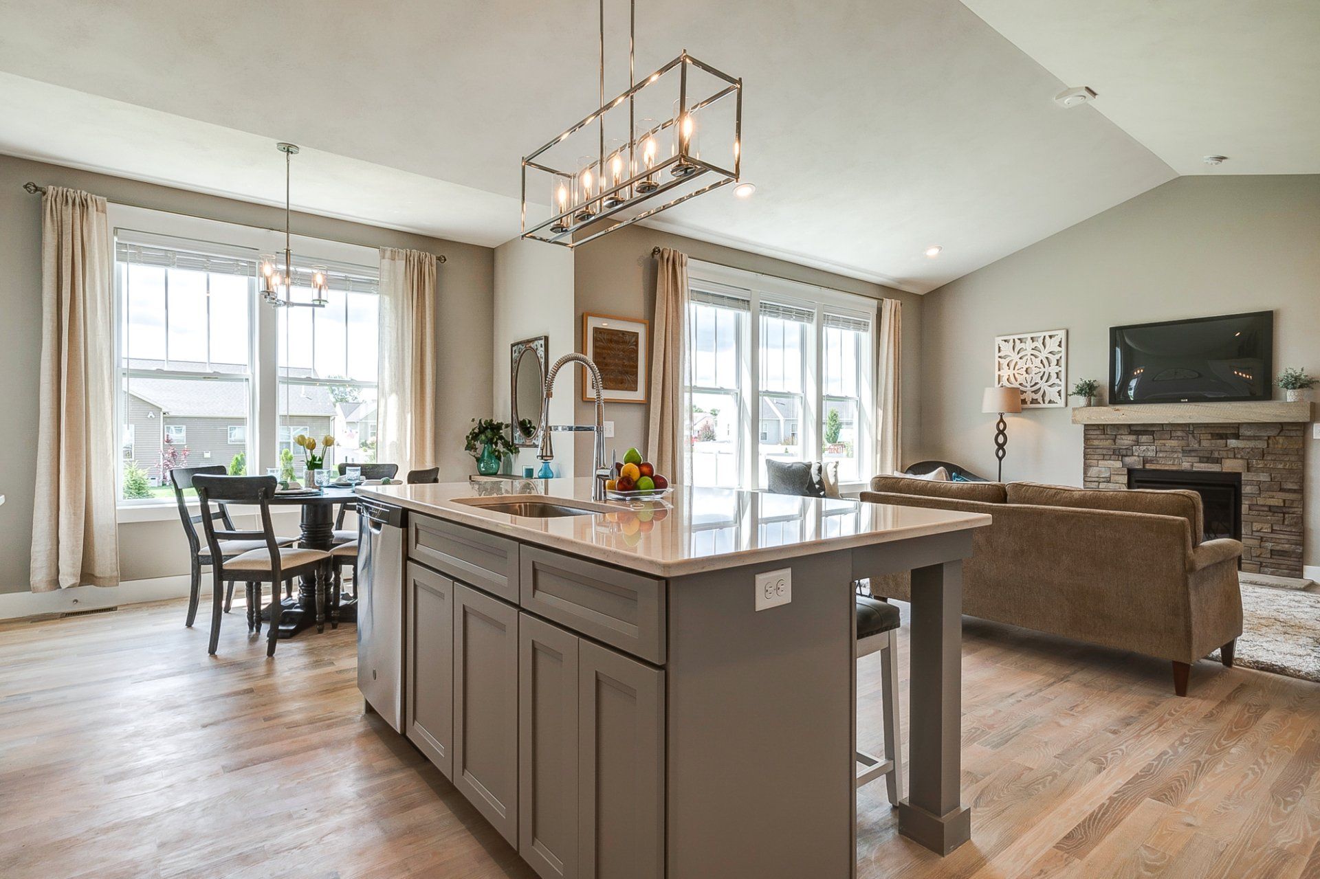 kitchen, dinette, and living room