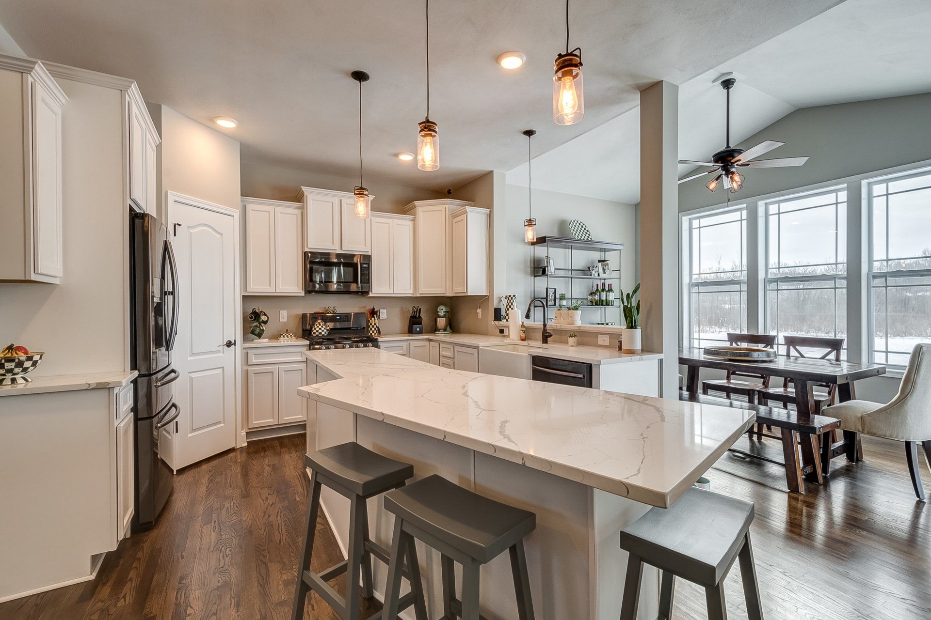 kitchen and dining room in background