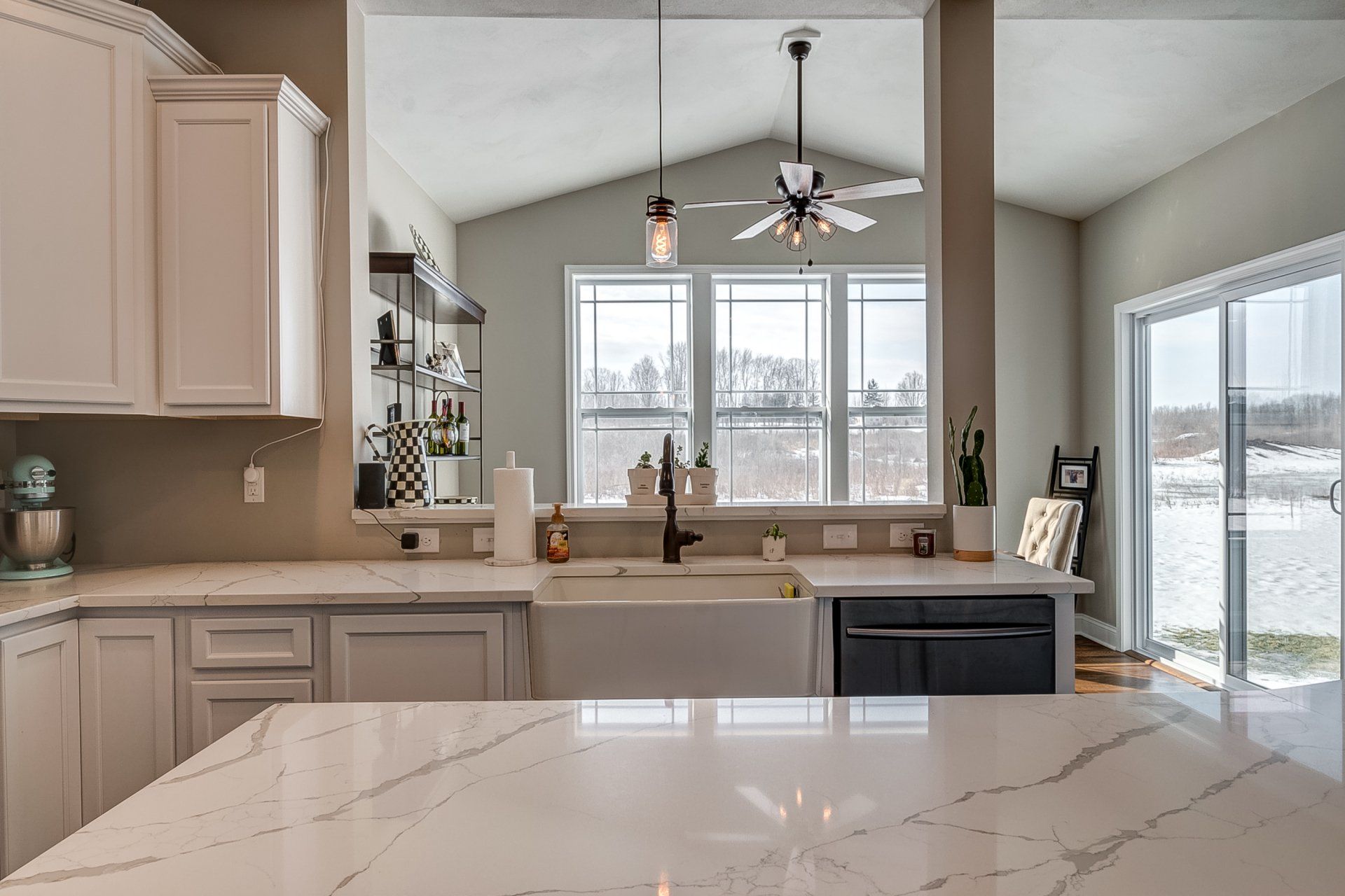 kitchen and dining room in background