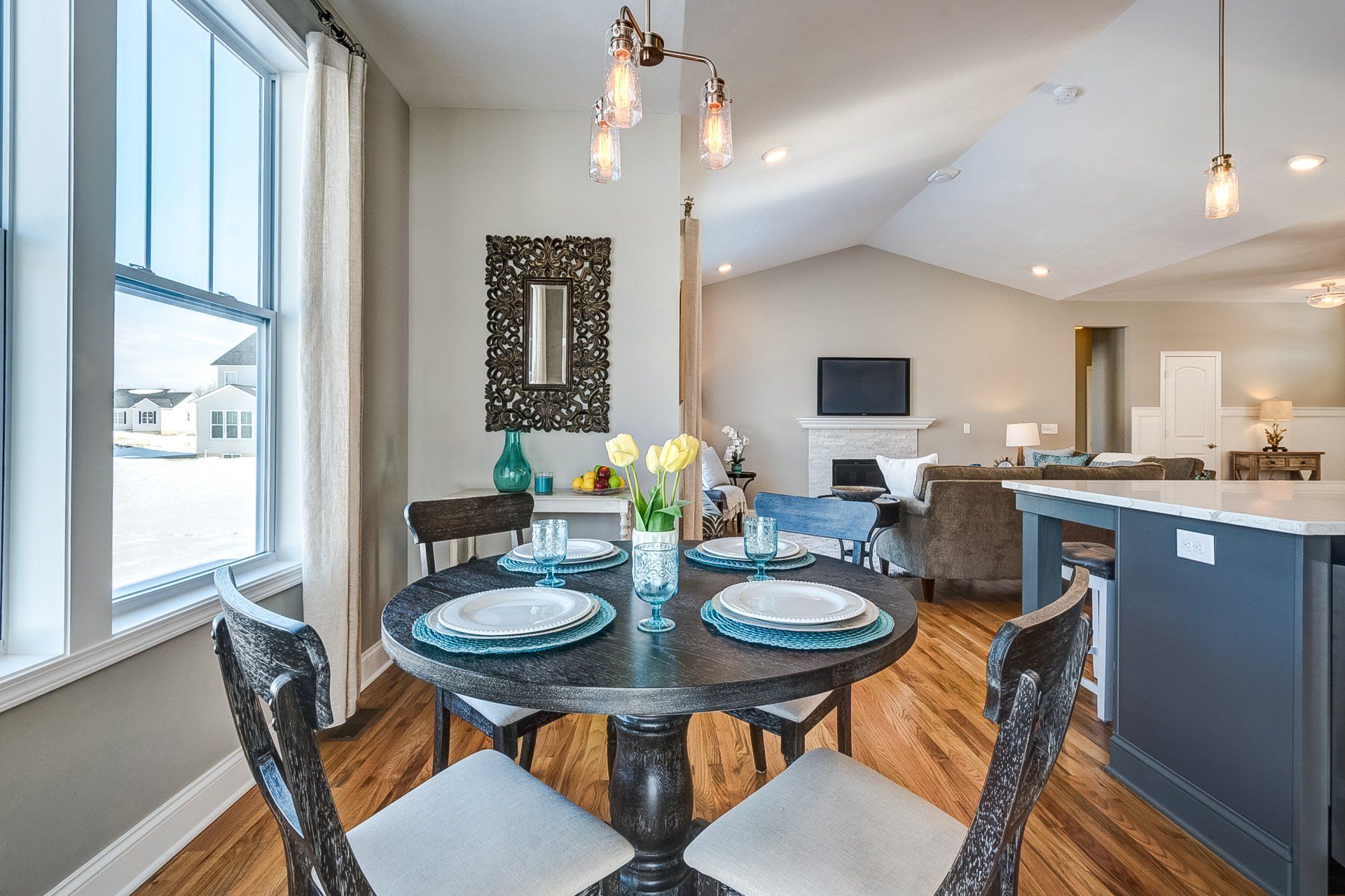 dinette with living room in background