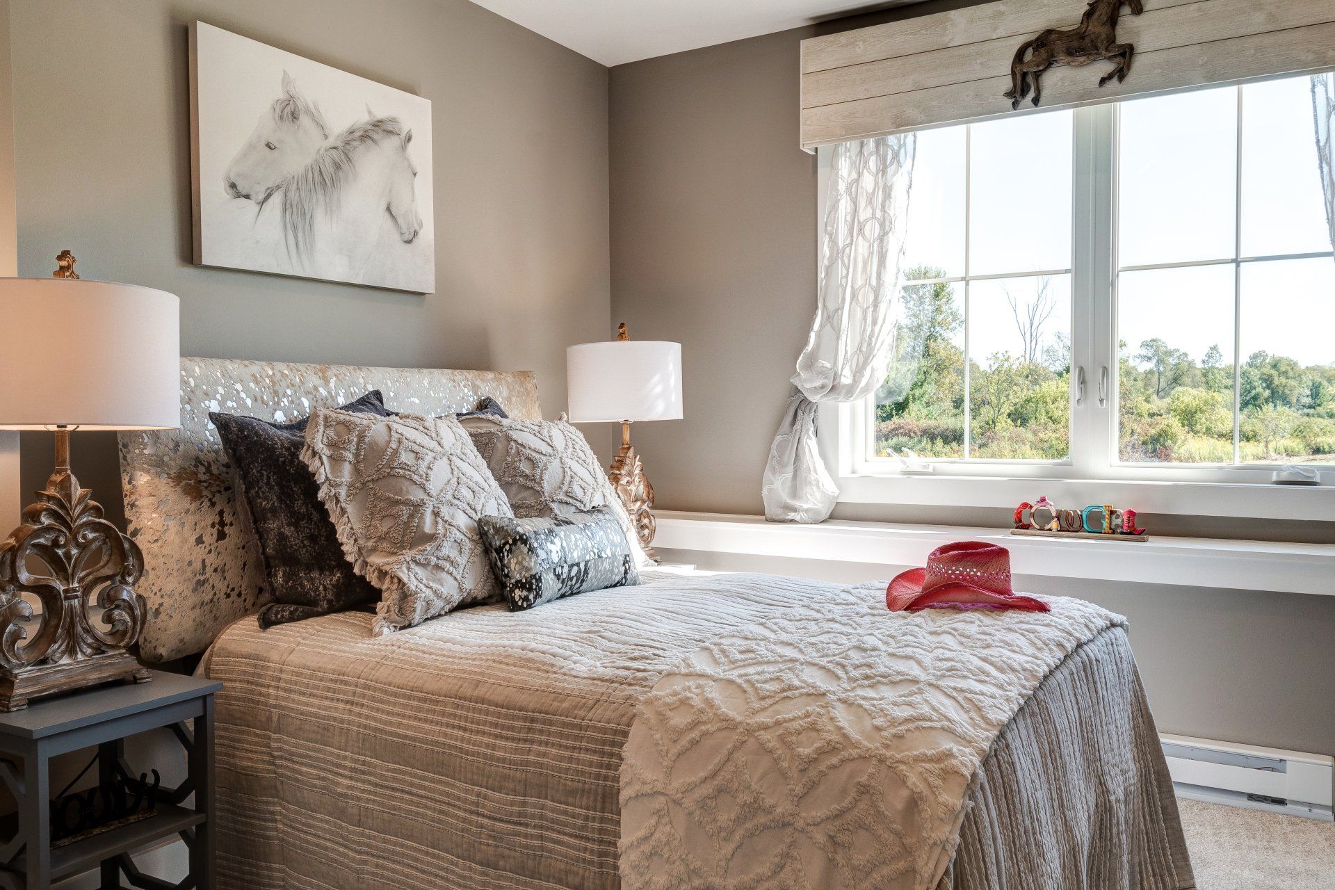 bedroom with two windows side by side