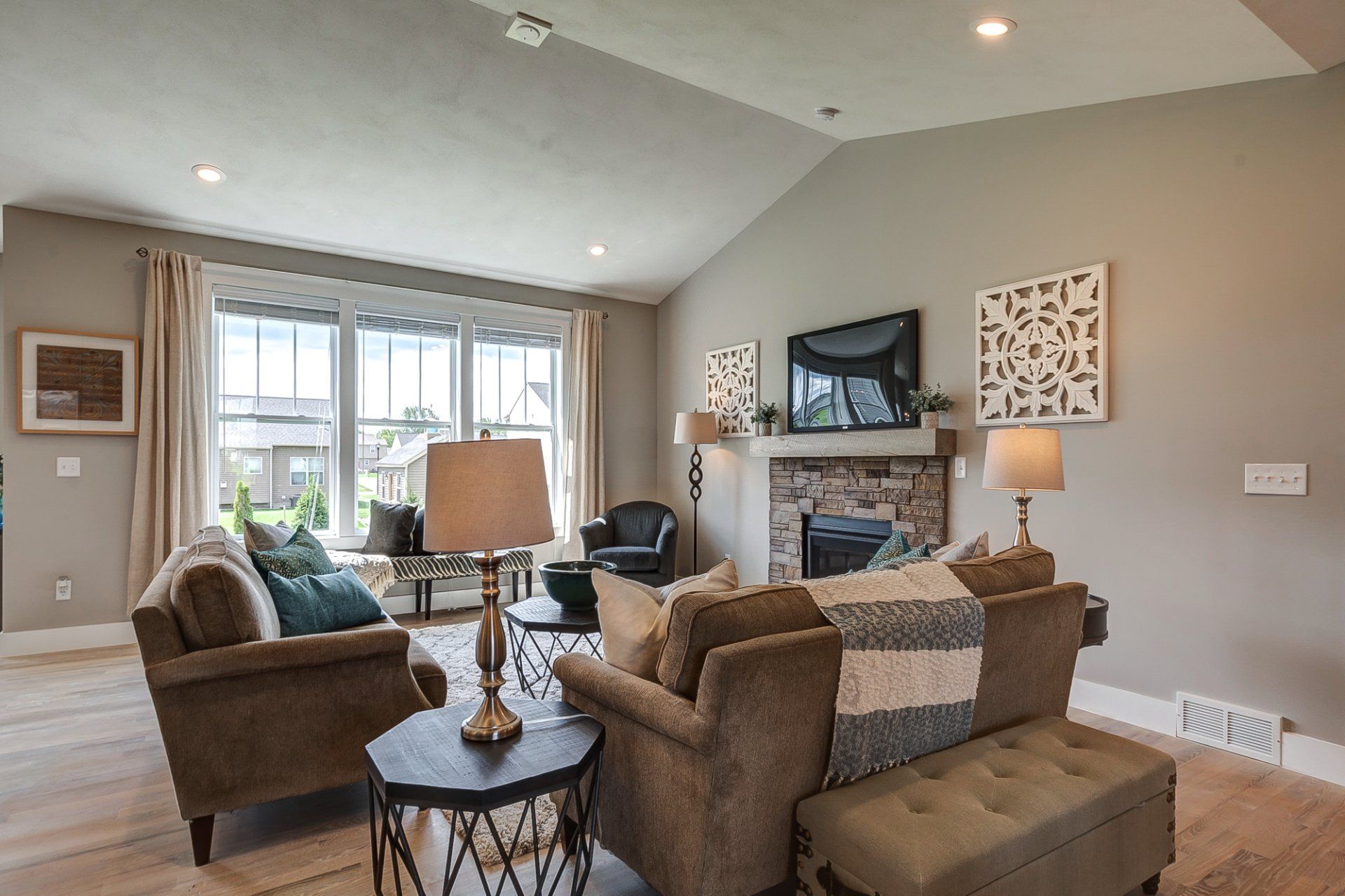 living room with vaulted ceiling