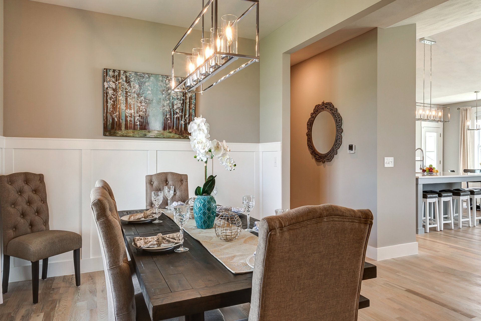 rectangular light fixture and dining room table