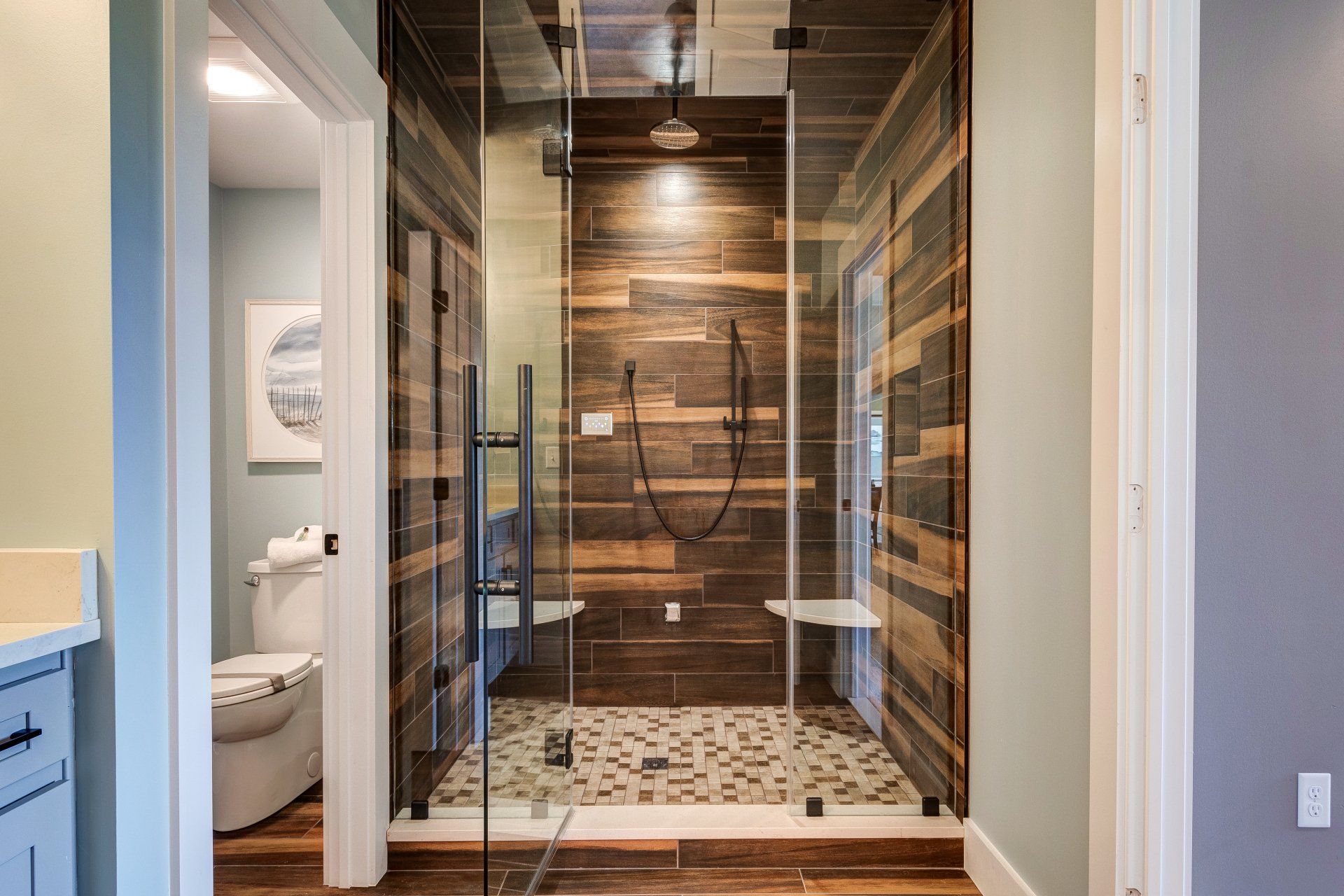 walk-in tile and glass shower