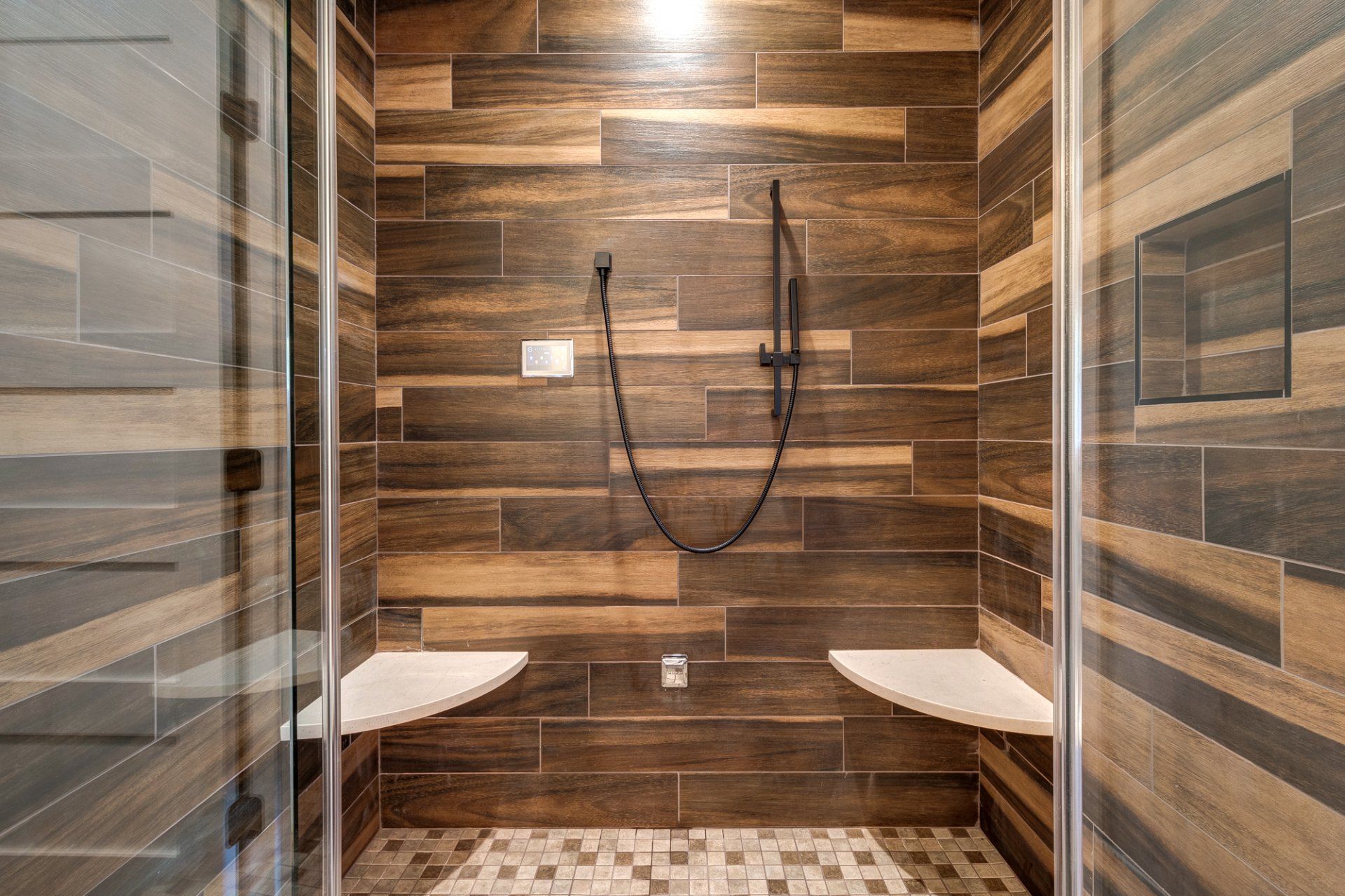 tile shower with built-in seats