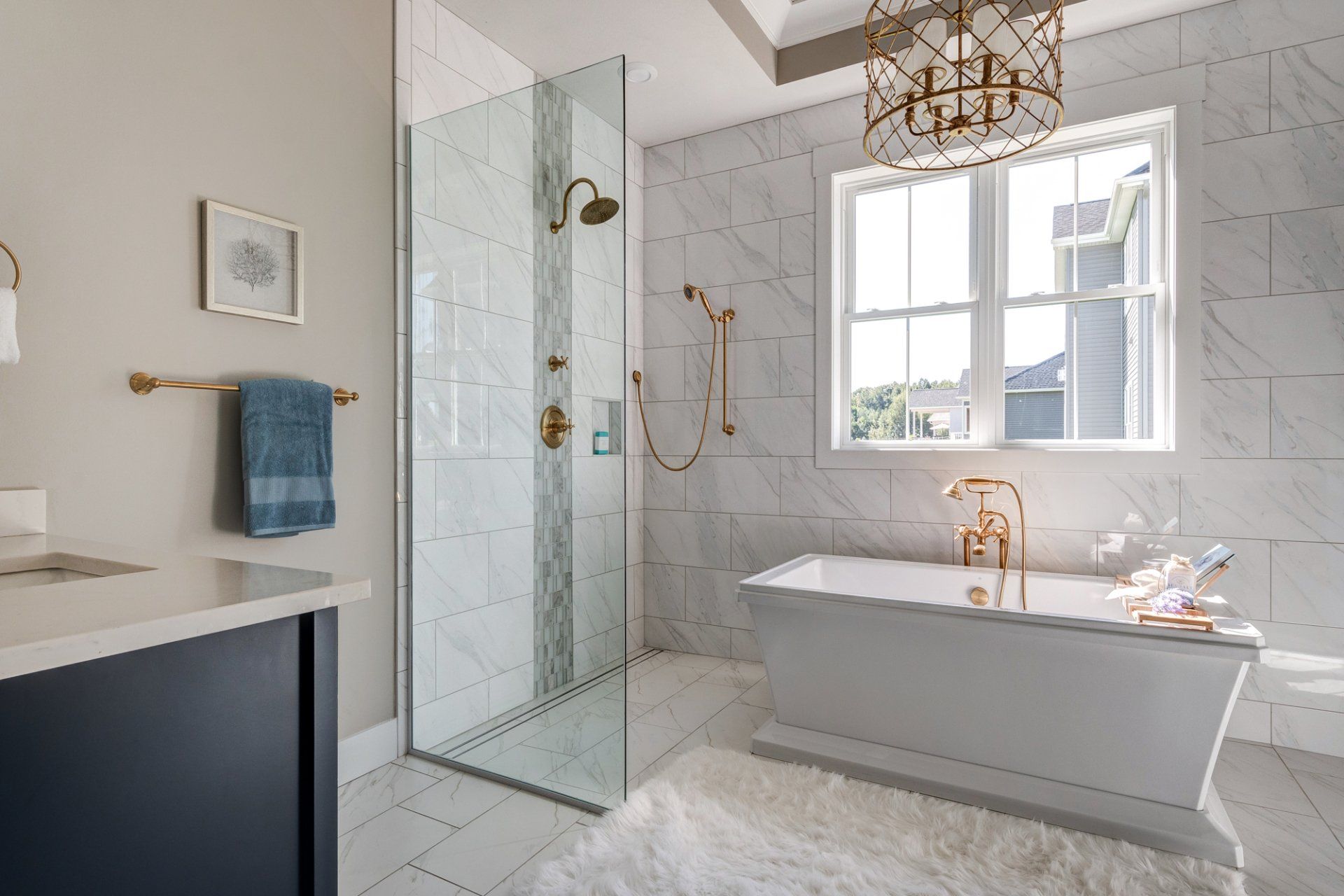 tub between walk-in showers