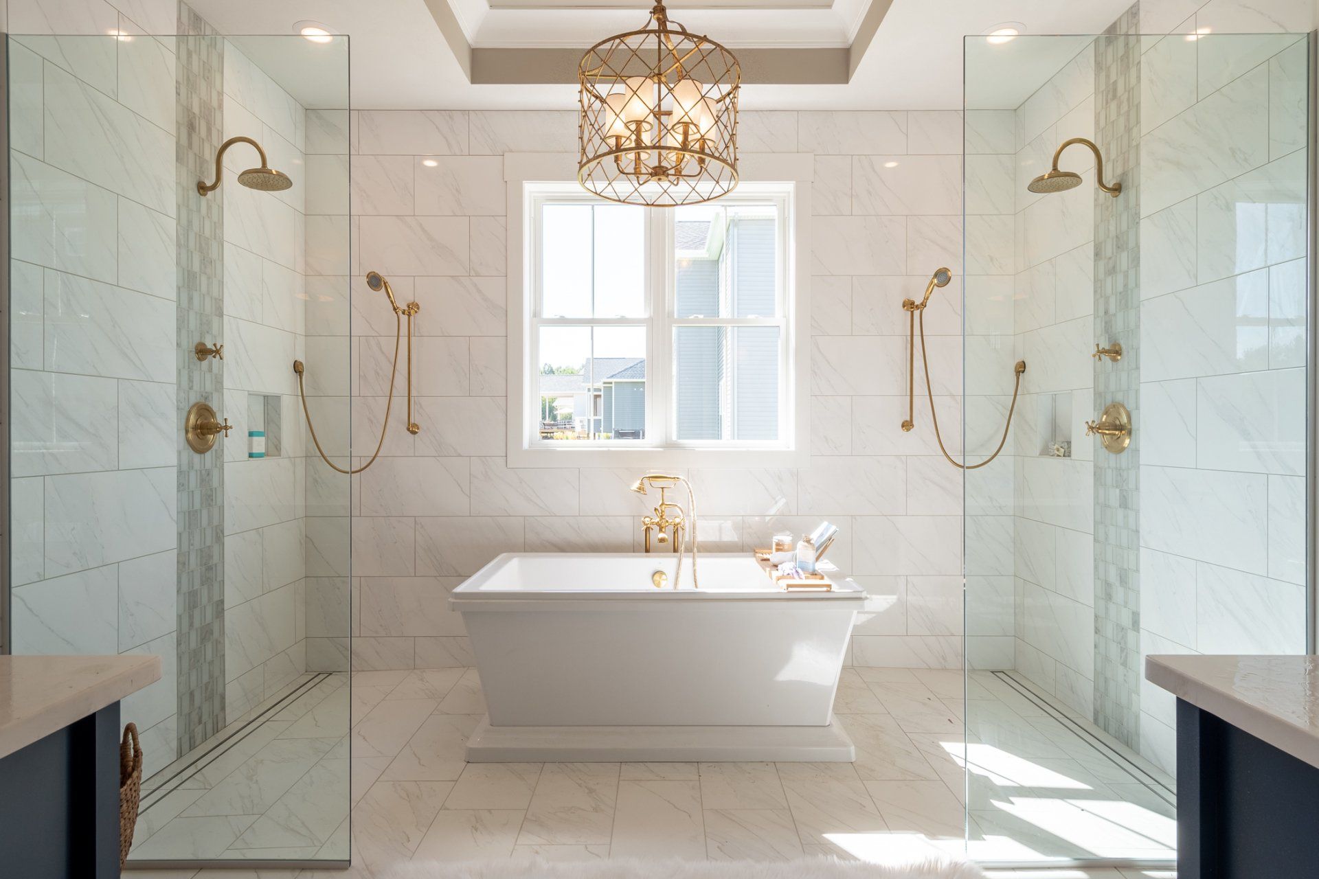 tub between walk-in showers