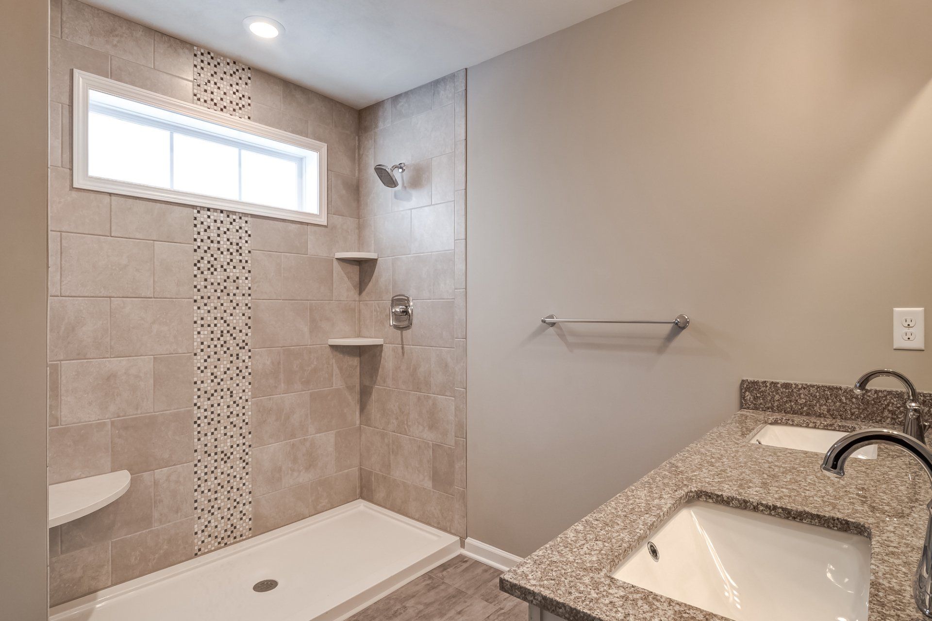 Walk-In Tile Shower with Built-In Bench and Shelves