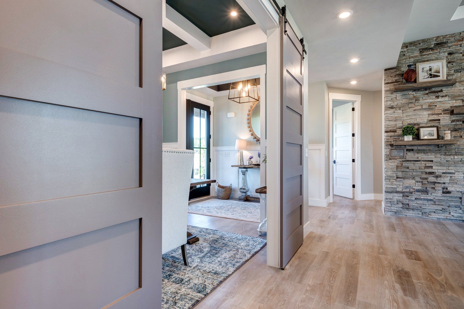Sliding barn doors on dining room