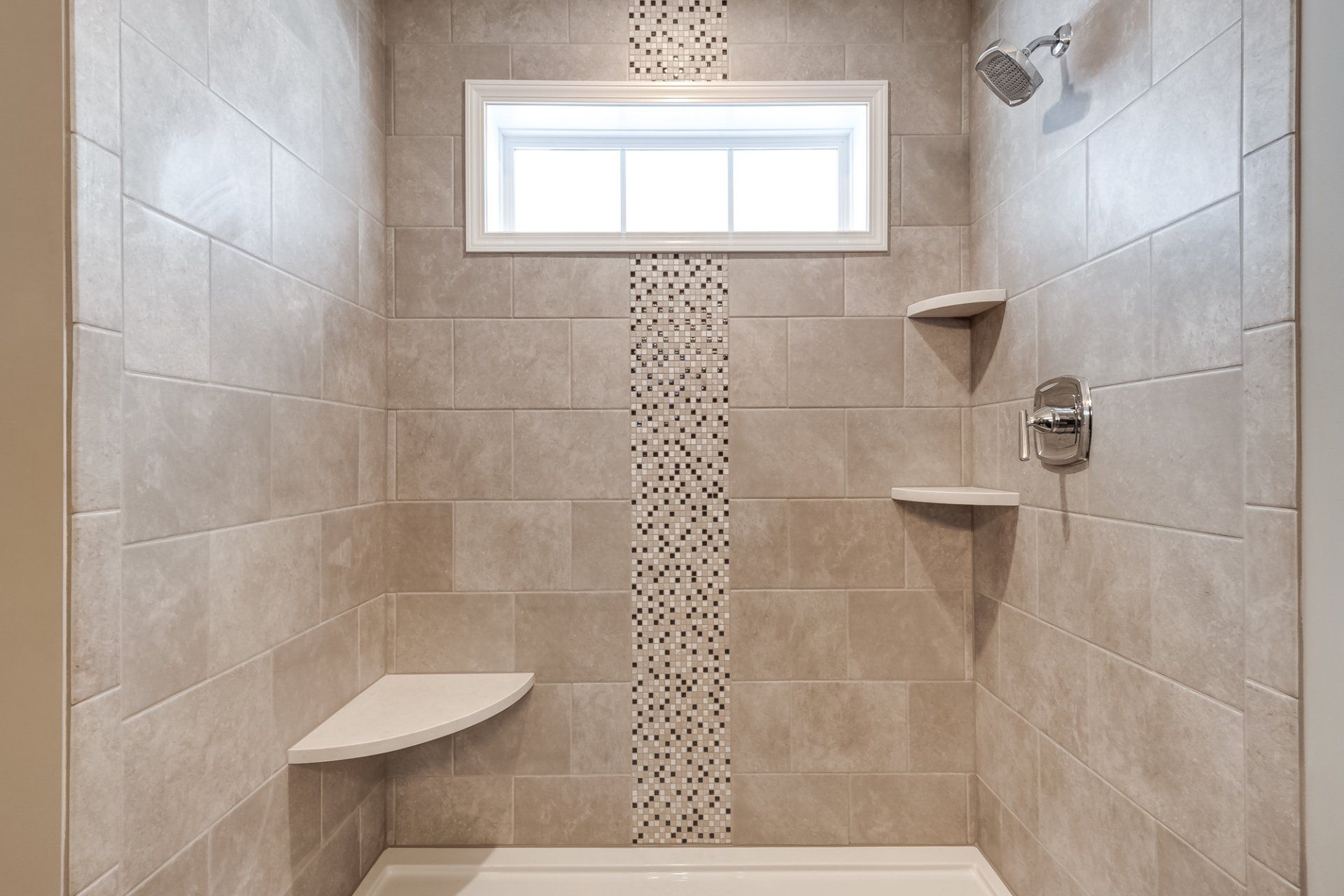 Walk-In Tile Shower with Built-In Bench and Shelves