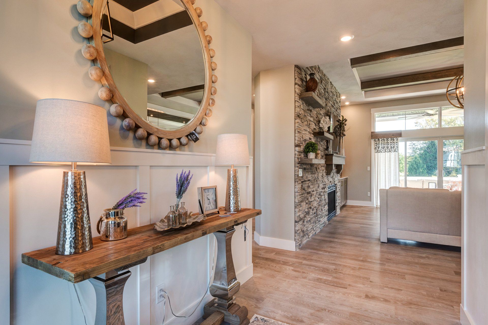 Front entryway with living room in background