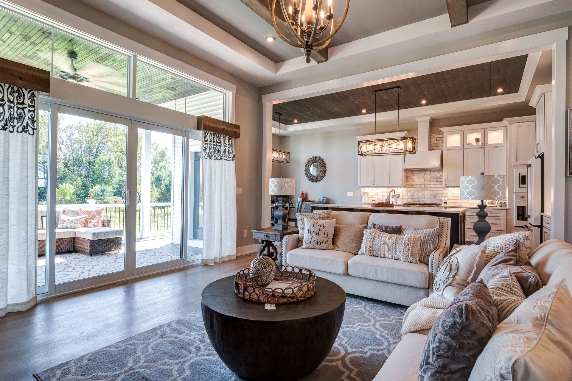Livingroom with patio access and recessed ceiling