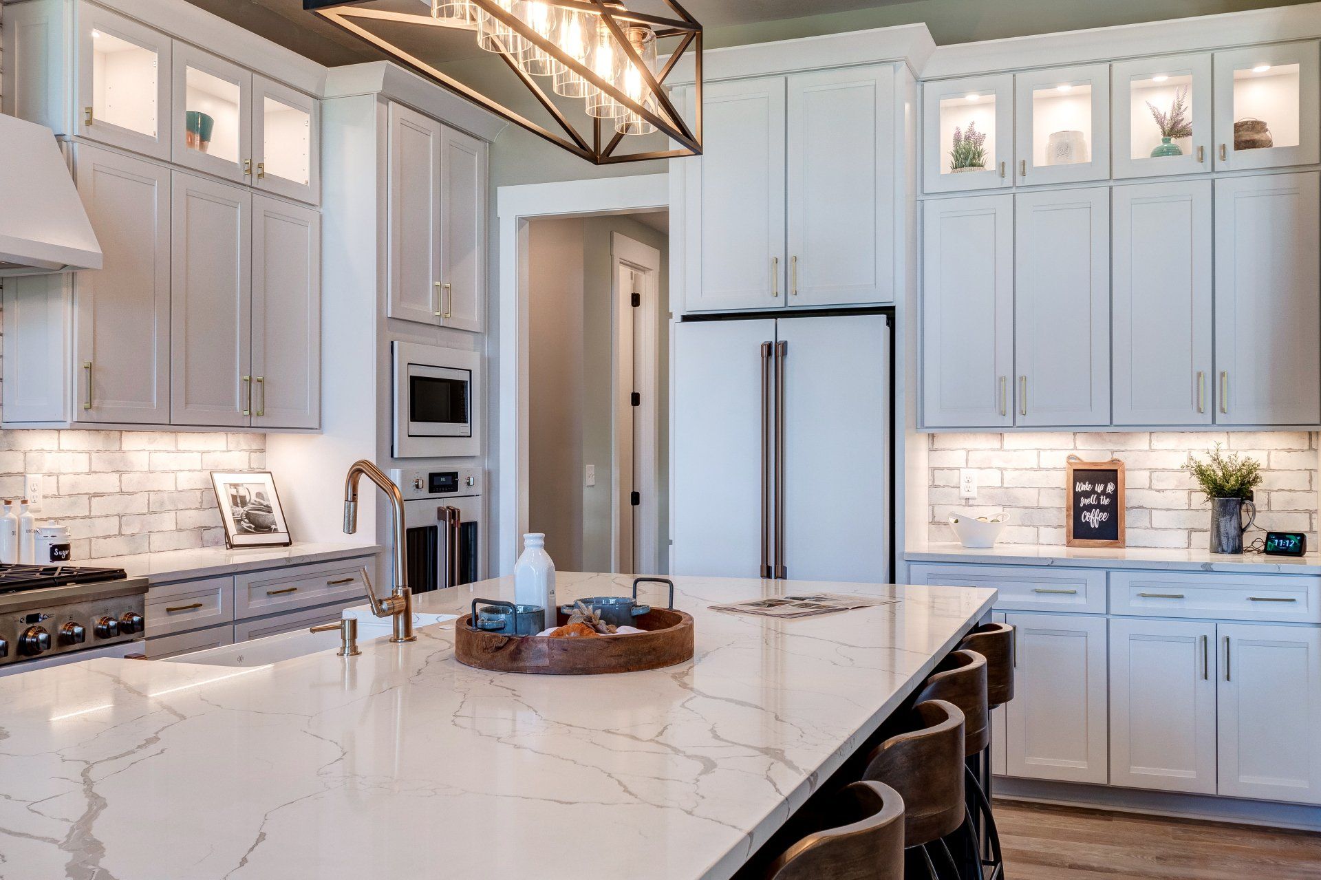 Kitchen with island that has seating
