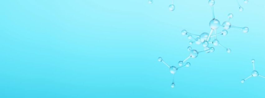 a light blue background with floating, translucent molecular structures