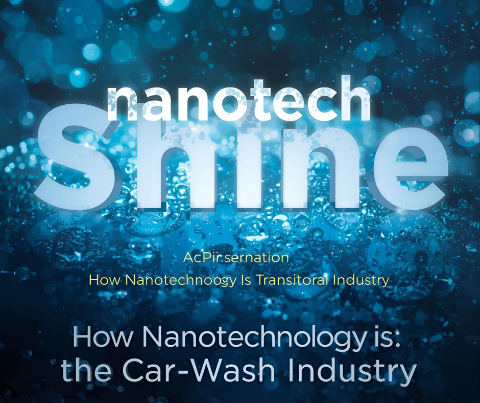 Abstract blue water background with droplets and light reflections, featuring title Nanotech Shine