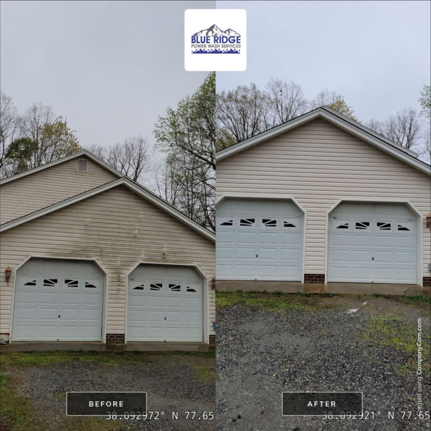 A before and after photo of a garage