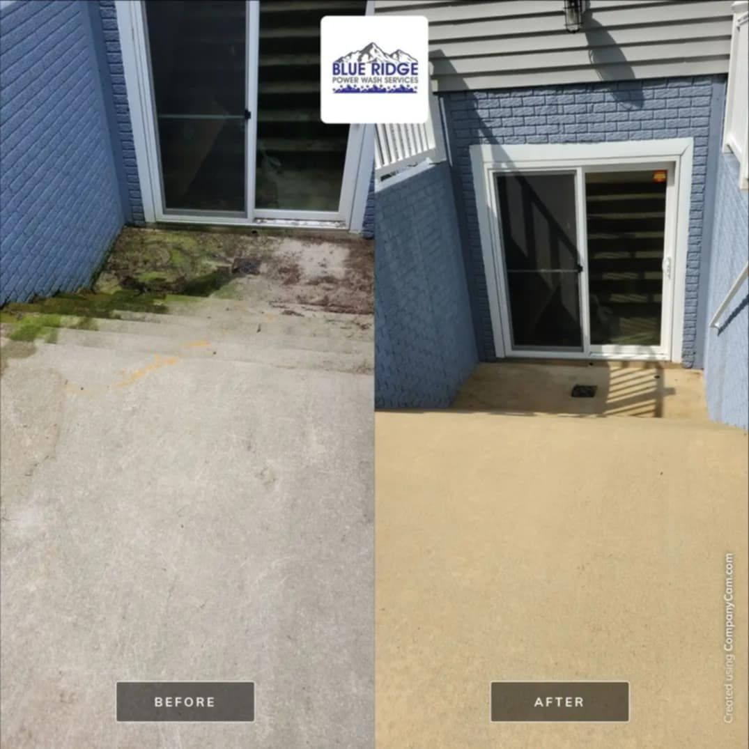 A before and after photo of a blue house