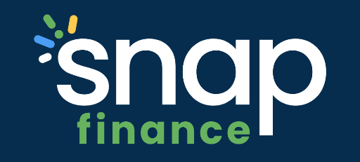 A snap finance logo on a blue background