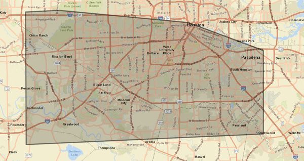 A map of a city with a circle in the middle