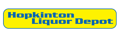 Logo for Hopkinton Liquor Depot; blue text on yellow background, within a rounded rectangle.