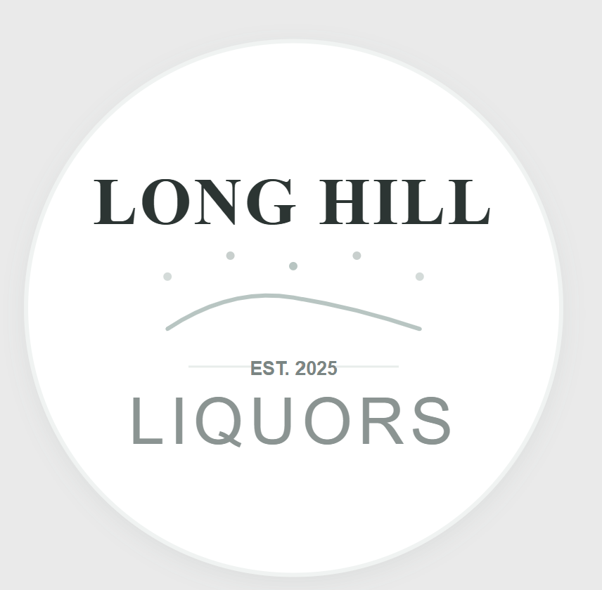 Long Hill Liquors logo: White circle with text