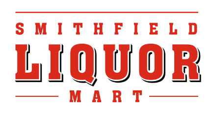 Smithfield Liquor Mart logo: red text on white with black outline.