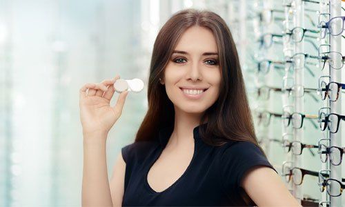 Woman with Contact Lenses Case - Optical Store in Springfield, MA