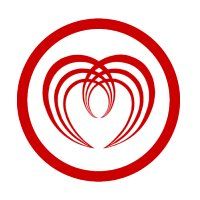 Red logo: stylized heart shape inside a red circle.