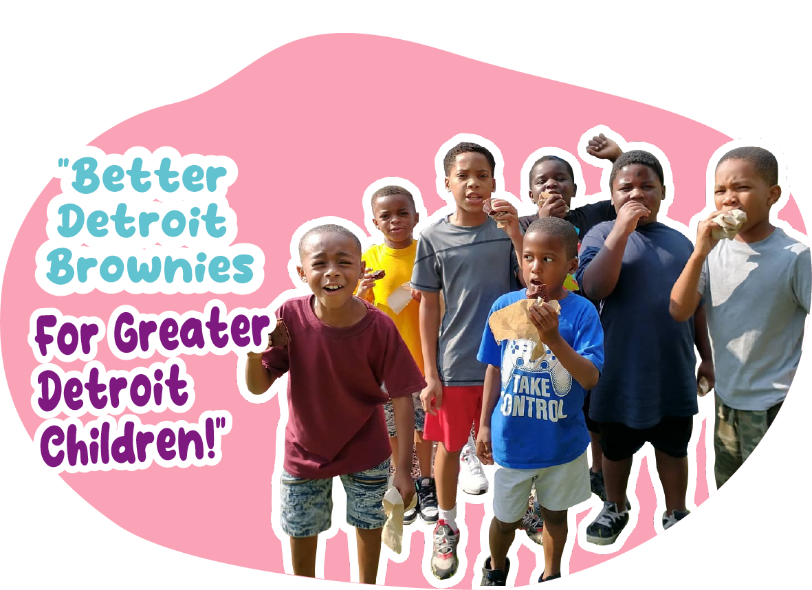 Group of children with brownies; text says