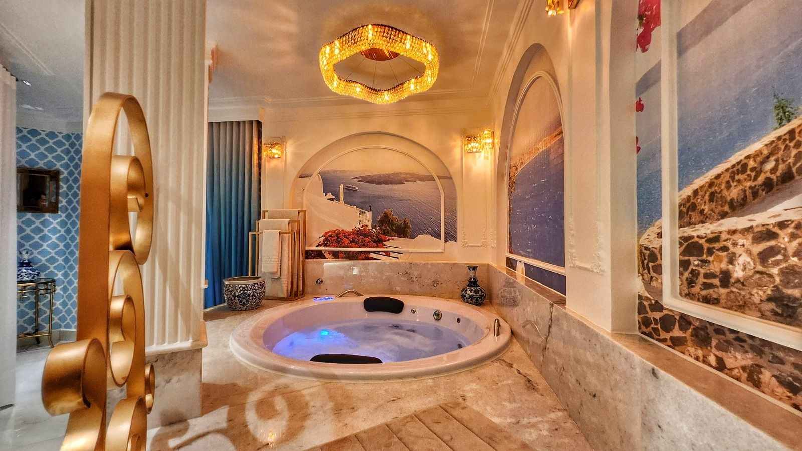 Uma vista aérea de uma cidade com um grande edifício no meio