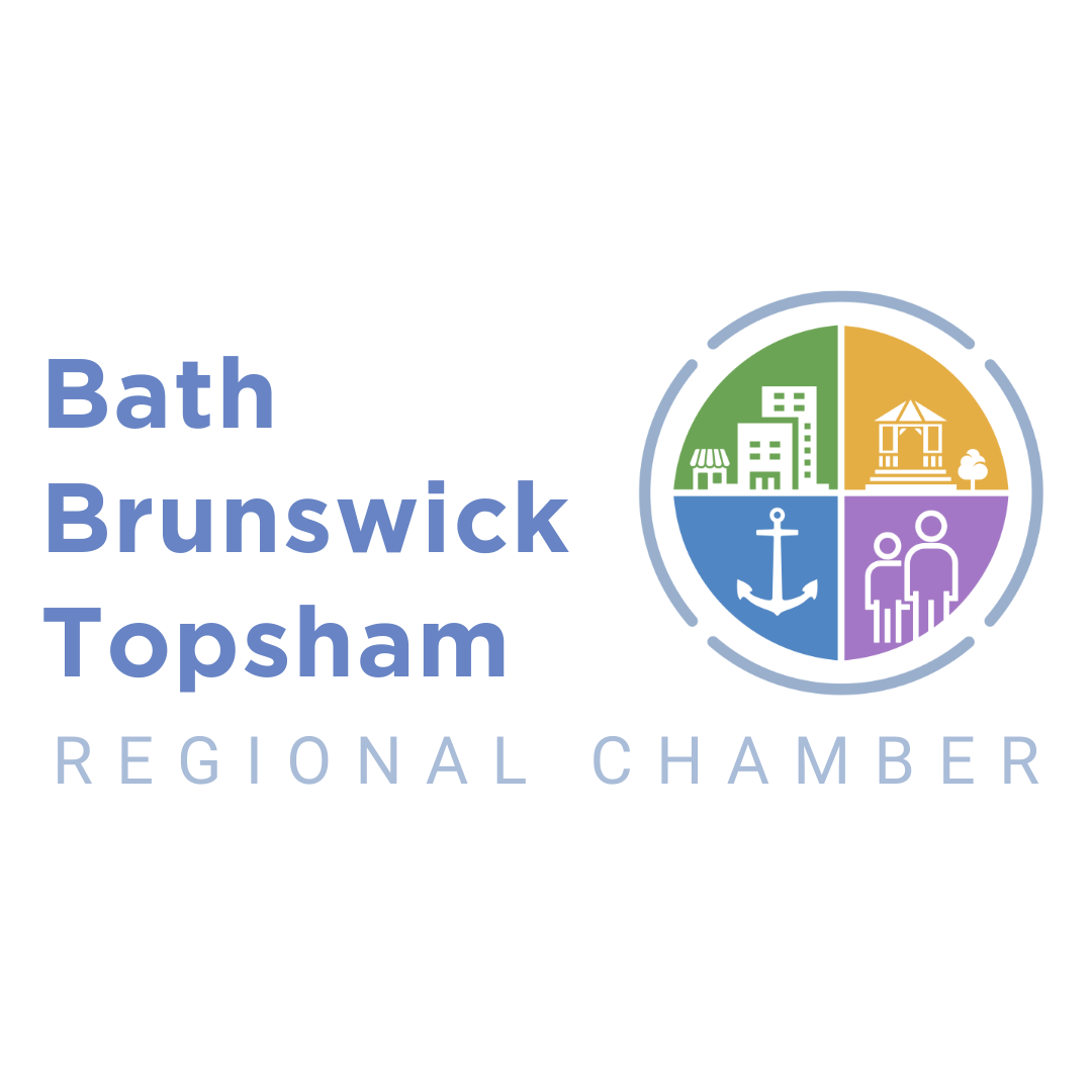 The bath-brunswick regional chamber logo is a colorful circle with buildings and people in it.