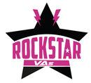 A pink and black logo for rockstar vas
