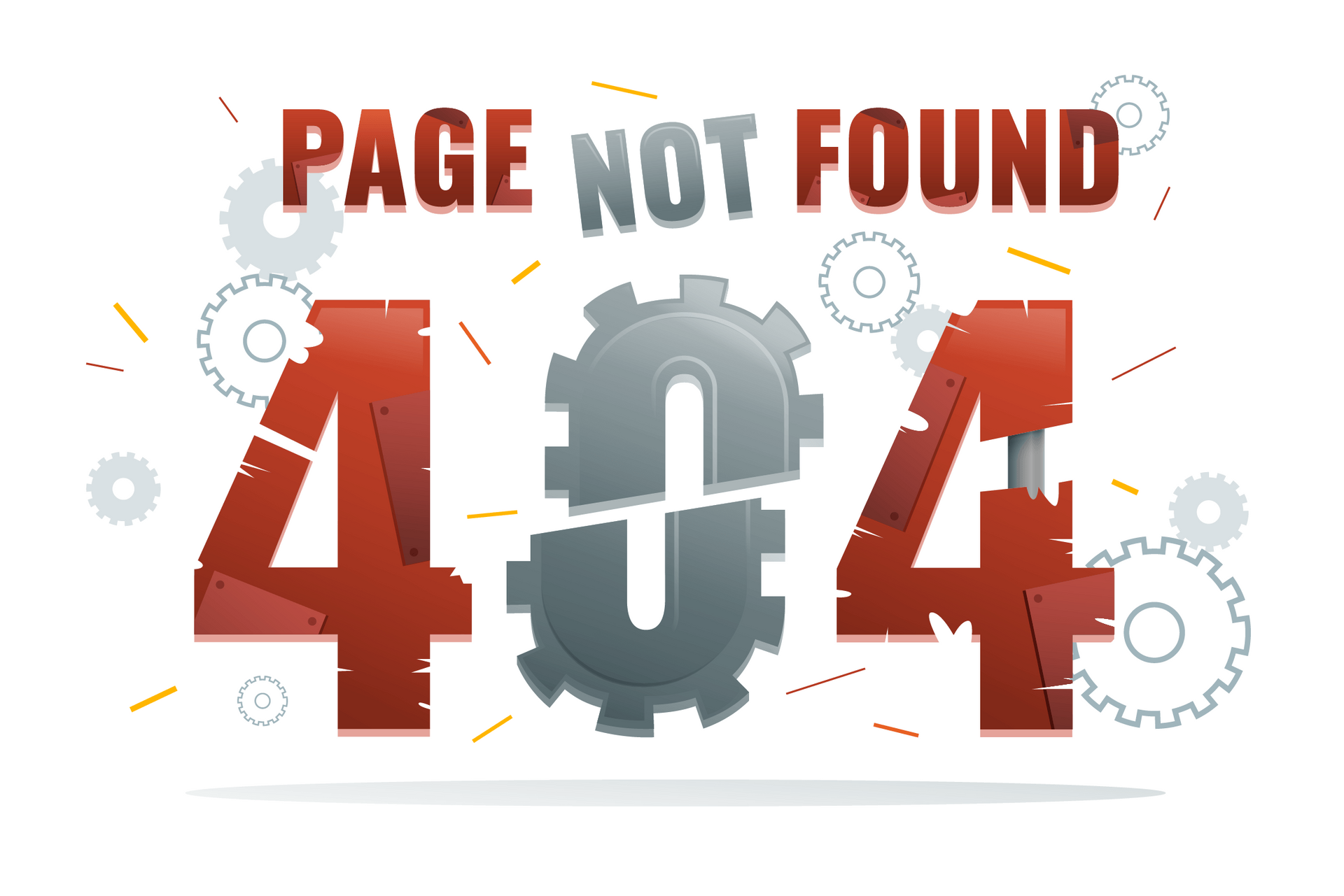 A page not found sign with gears and the number 404.